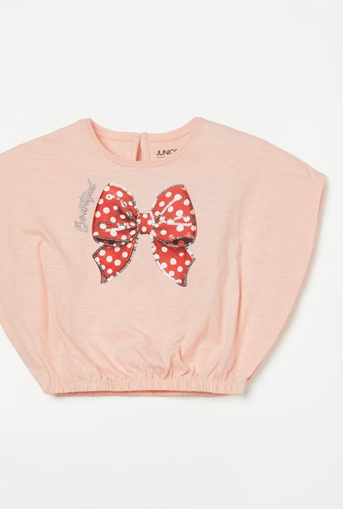 JUNIORS Girls Bow Print Blouson Top
