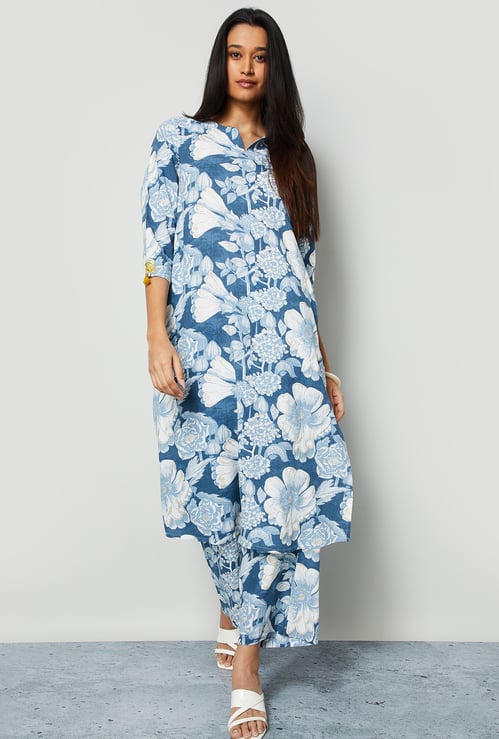 MELANGE Floral Print Palazzo Kurta Set