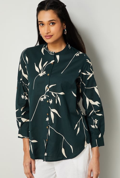 MELANGE Printed Band Collar Top