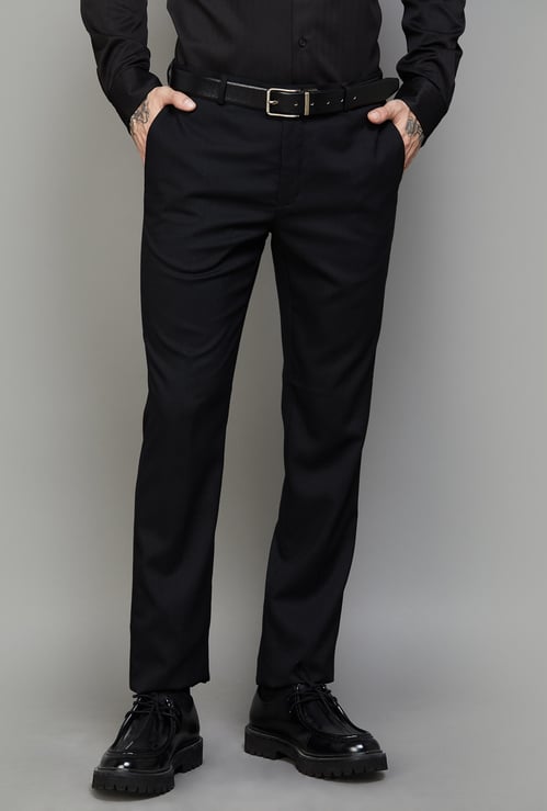 BLACKBERRYS Solid Slim Straight Formal Trousers