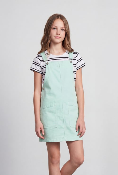 FAME FOREVER Girls Solid Dungaree & T-Shirt Set