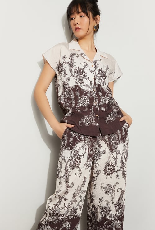 CODE Floral Print Cuban Collar Shirt