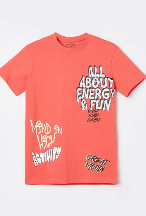 FAME FOREVER Boys Typographic Print T-shirt