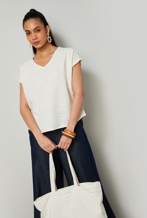 COLOUR ME BY MELANGE Striped V-Neck Top