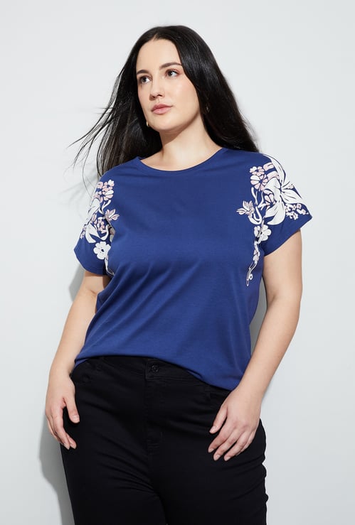 NEXUS Floral Print Round Neck T-shirt