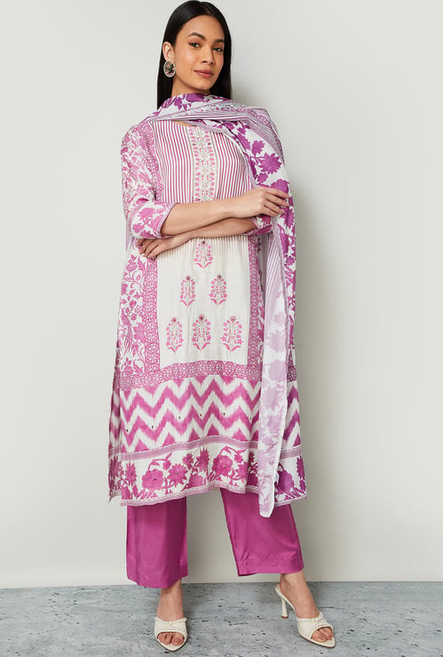 MELANGE Floral Print Straight Kurta Set