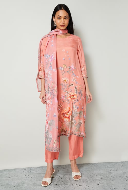 MELANGE Floral Print A-line Kurta Set