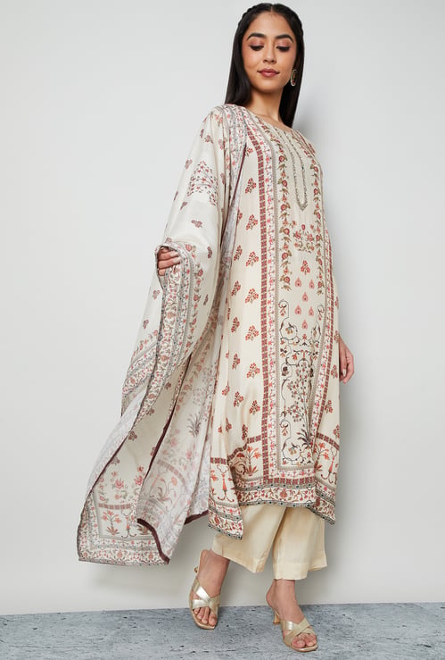 MELANGE Floral Print A-Line Kurta Set