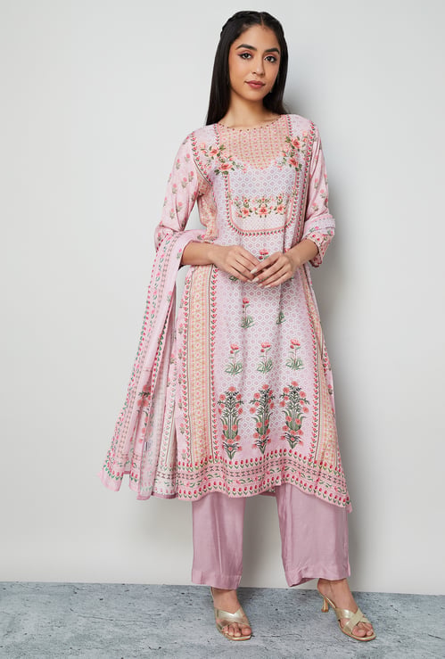 MELANGE Floral Print Straight Kurta Set