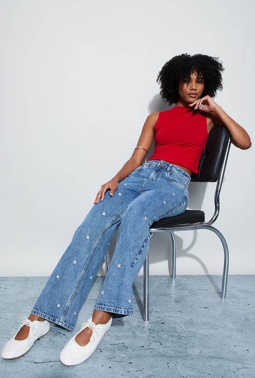 GINGER Embroidered High Waist Jeans