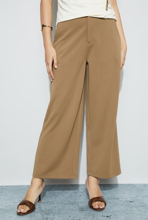 CODE Solid Flat Front Wide Leg Trousers