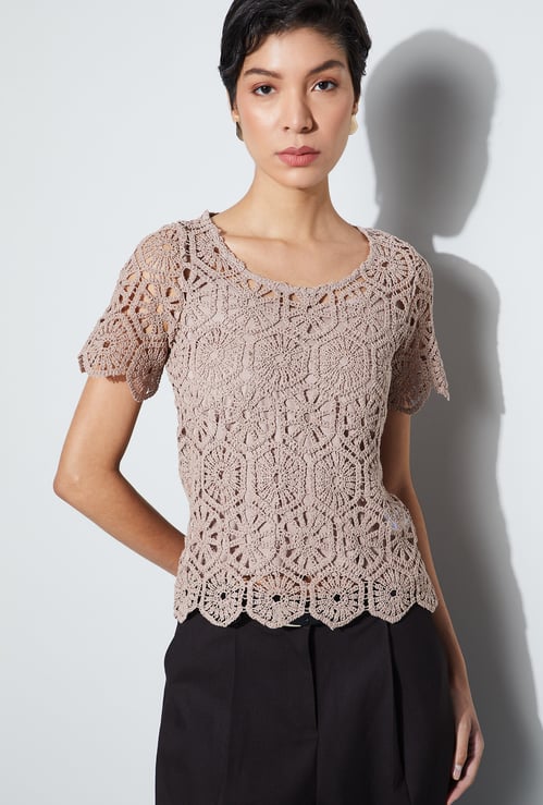 CODE Crochet Knit Top with Camisole