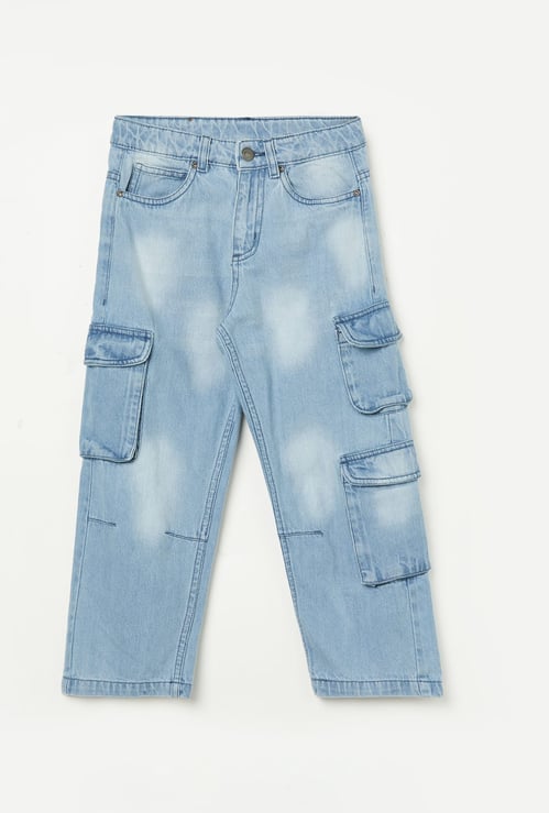 FAME FOREVER Boys Washed Denim Cargos