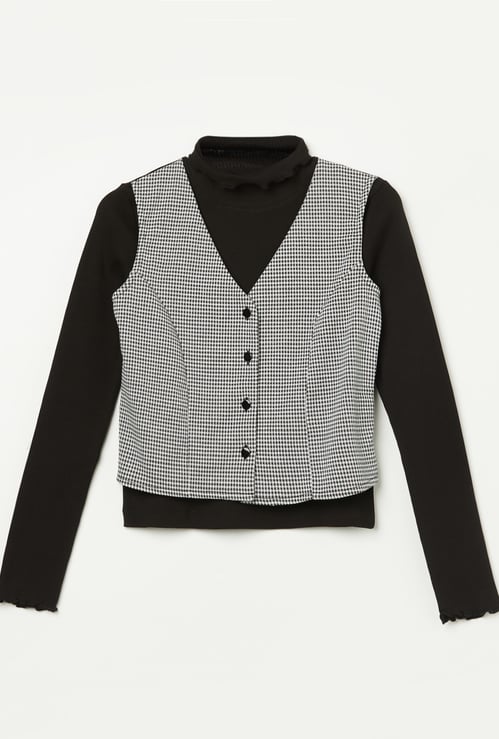FAME FOREVER Panelled Top with Vest Overlay