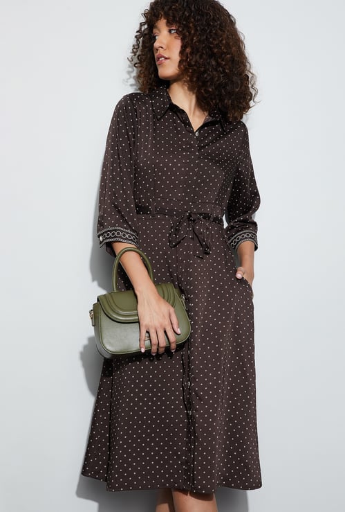CODE CLASSIC Polka Dot Buttoned Midi Dress