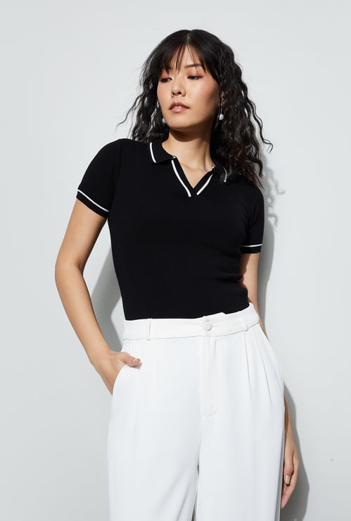 CODE CLASSIC Solid Johnny Collar T-shirt