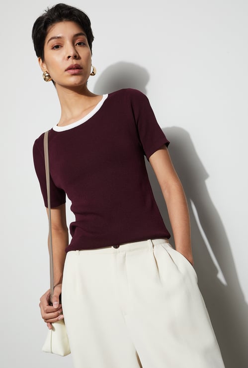 CODE CLASSIC Solid Knit Half Sleeves Top