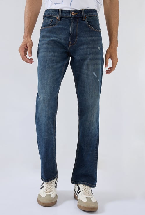 SPYKAR Distressed Mid-Rise Regular Straight Jeans
