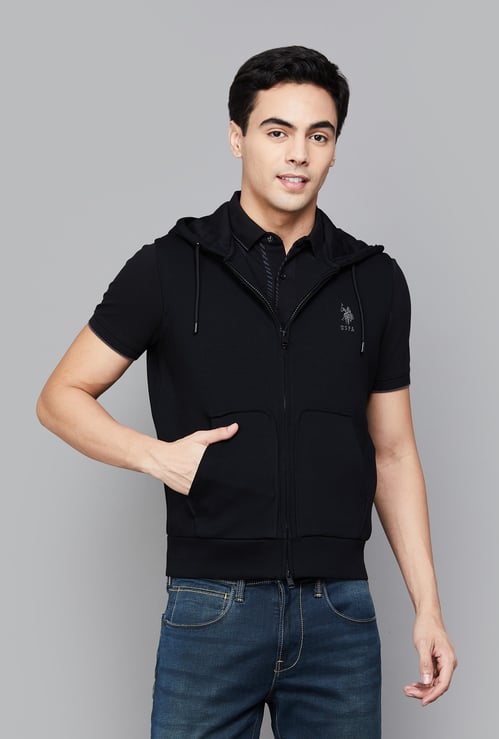 US POLO ASSN Solid Sleeveless Hooded Sweatshirt