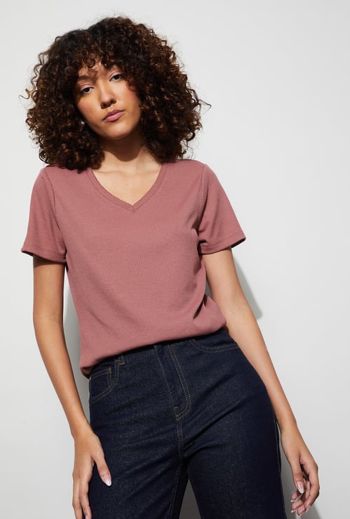 FAME FOREVER Rib Knit T-shirt