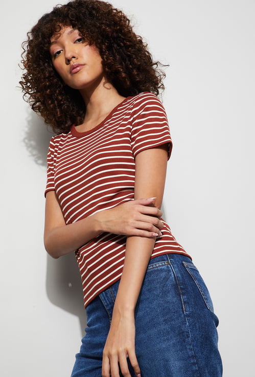 FAME FOREVER Striped Knit T-shirt