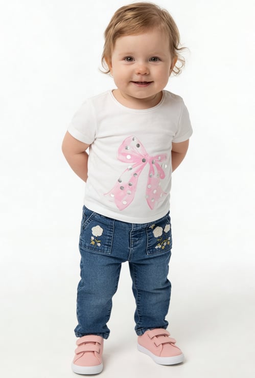 FAME FOREVER Girls Embroidered Mid-Rise Jeans