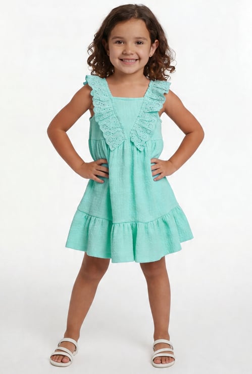 FAME FOREVER Girls Textured Ruffle Design Dress