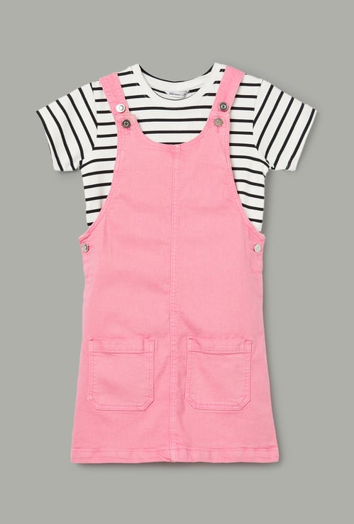 FAME FOREVER Girls Dungaree with Striped T-shirt