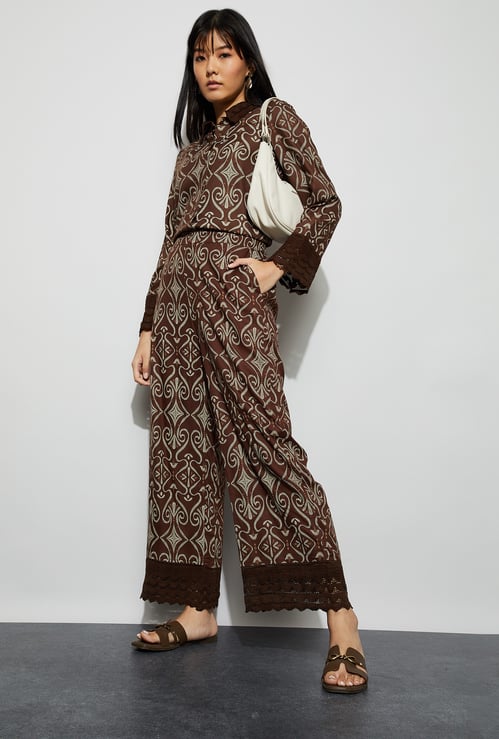 FAME FOREVER Printed Wide Legs Trousers