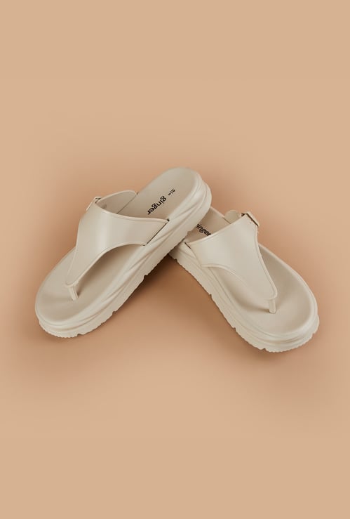 GINGER Solid T-strap Flip Flops