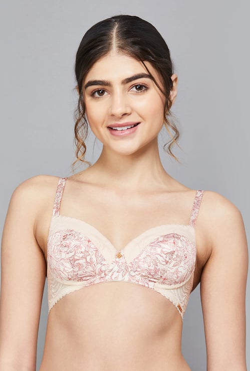 AMANTE Demure Floral Print Padded Non-Wired Demi Bra