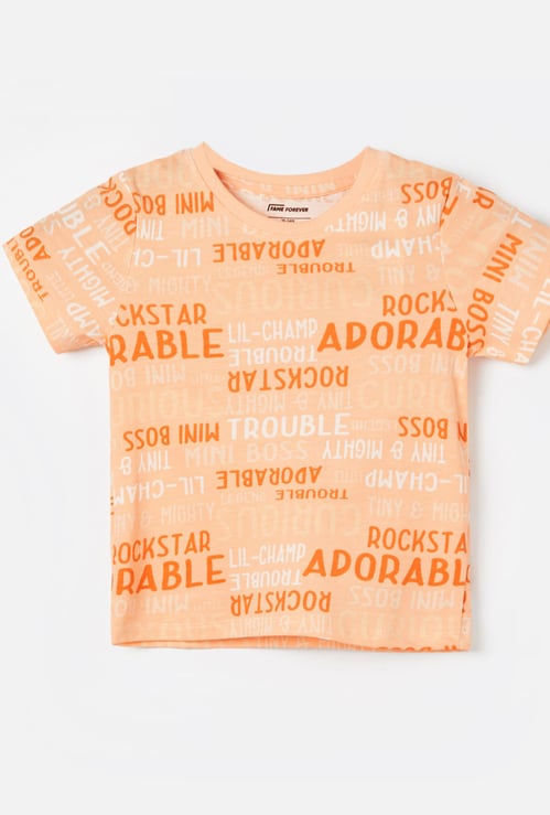 FAME FOREVER Boys Typographic Print T-shirt