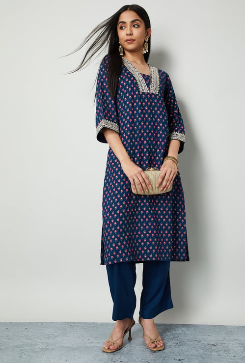 MELANGE Floral Print Straight Kurta Set