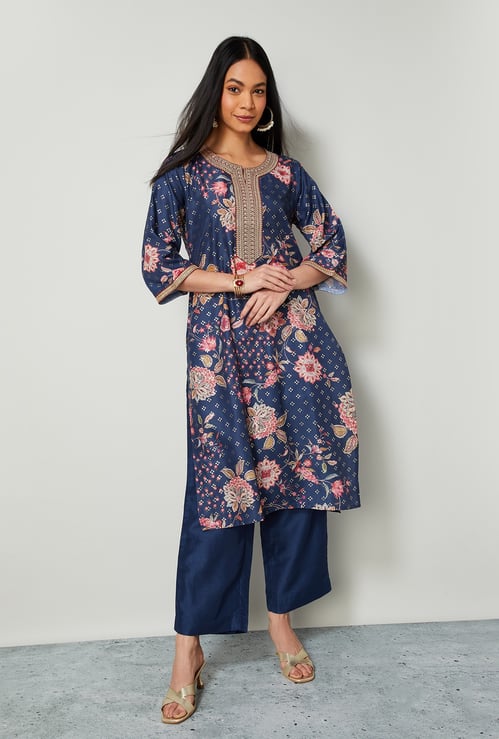 MELANGE Floral Print A-line Kurta Set