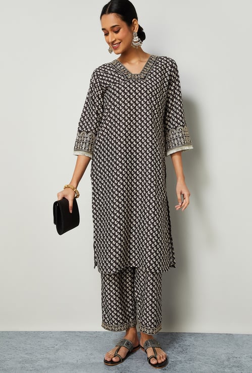 MELANGE Printed Straight Kurta Set