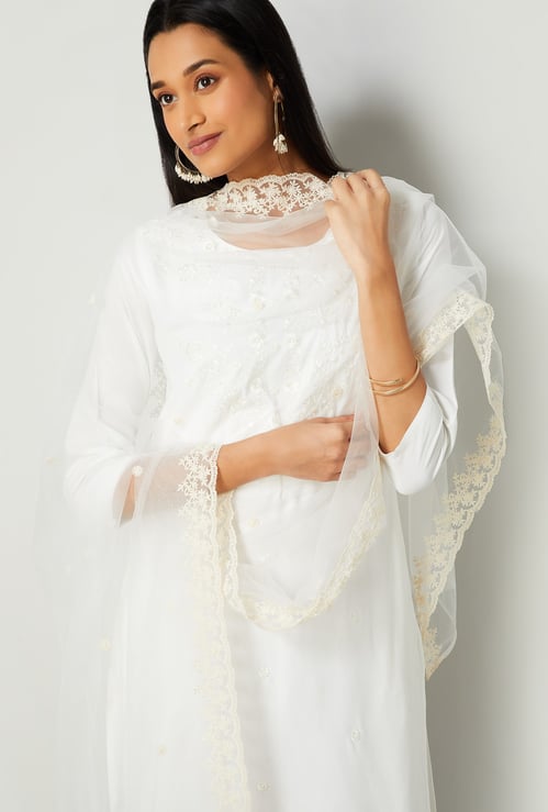 MELANGE Embroidered Mesh Dupatta