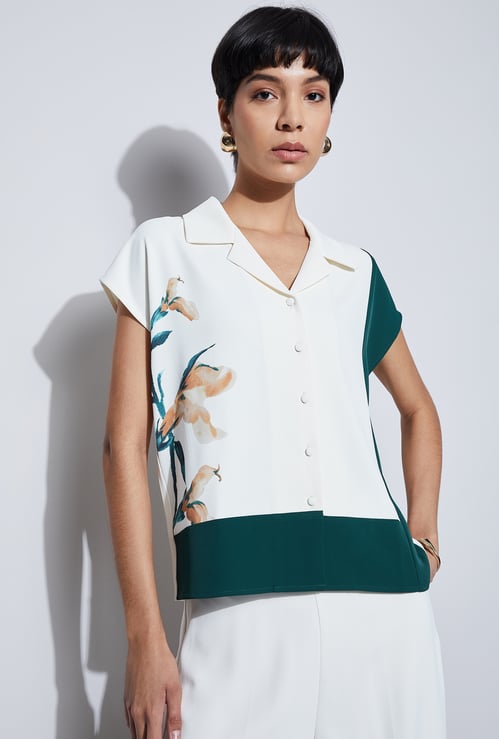 CODE Floral Print Cuban Collar Shirt
