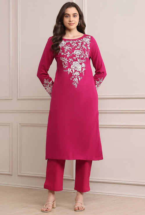 BIBA Embroidered Knitted Kurta