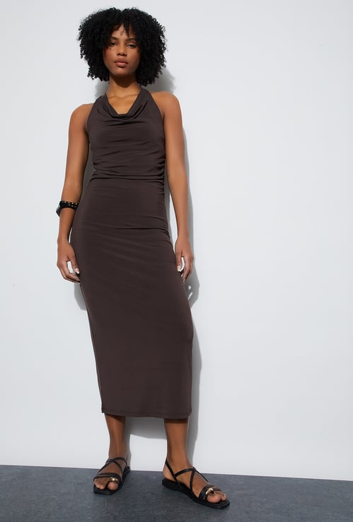 GINGER Solid Halter Neck Bodycon Dress
