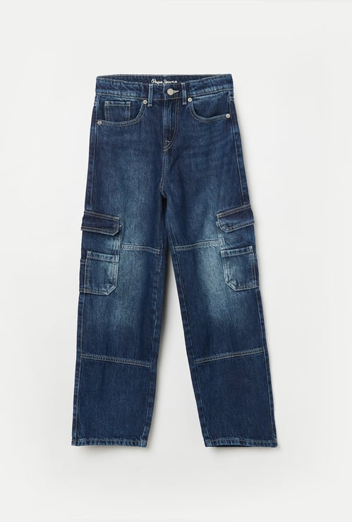PEPE JEANS Boys Dark Wash Comfort Cargo Jeans