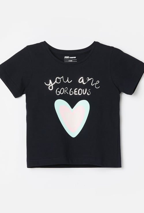 FAME FOREVER Girls Metallic Print T-shirt