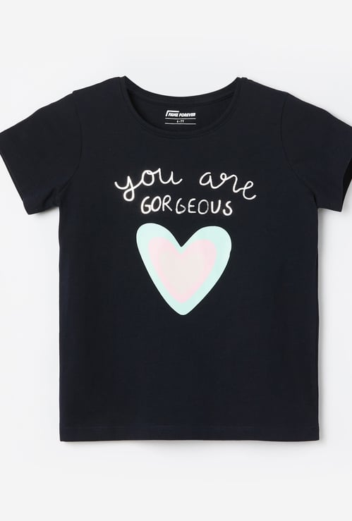 FAME FOREVER Girls Metallic Print T-shirt