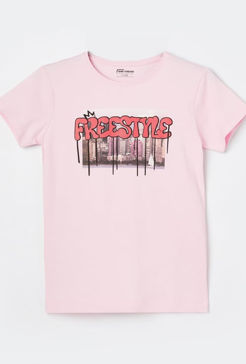FAME FOREVER Girls Glitter Print T-shirt