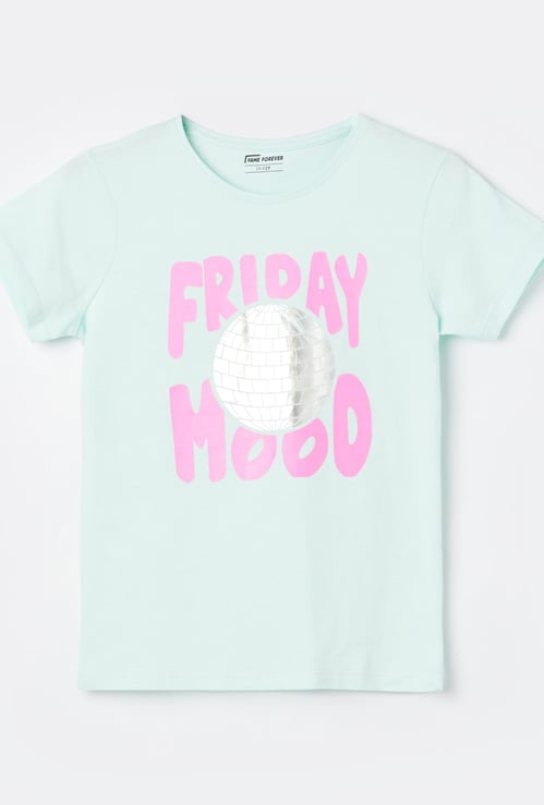FAME FOREVER Girls Metallic Print T-shirt