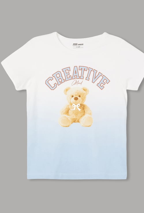 FAME FOREVER Girls Teddy Bear Graphic Print T-shirt