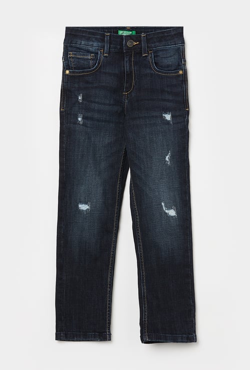 UNITED COLORS OF BENETTON Boys Medium Wash Regular Heavy Distress Jeans