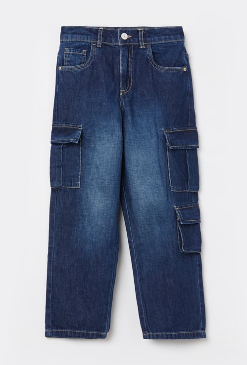 UNITED COLORS OF BENETTON Boys Light Wash Regular Cargo Jeans