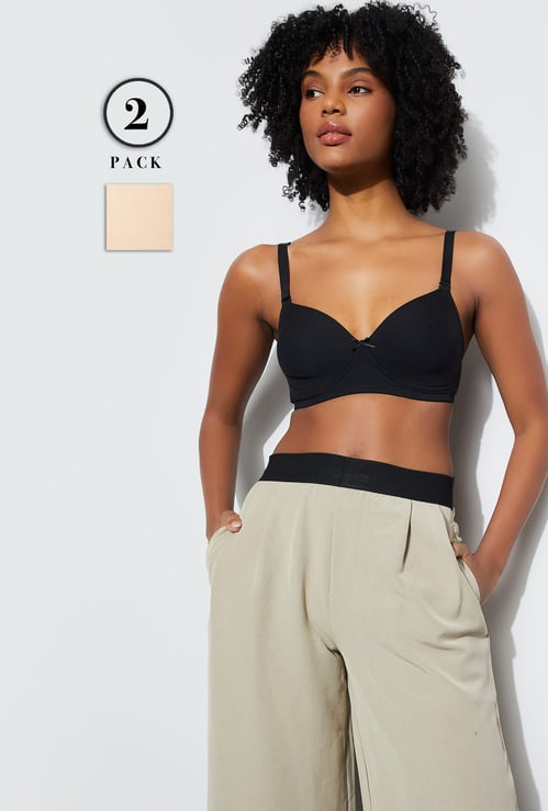 GINGER Solid Padded Non-Wired T-shirt Bra - Pack of 2