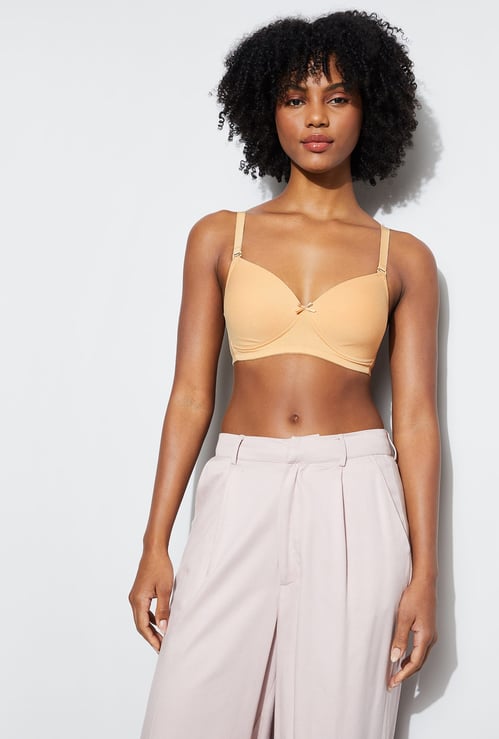 GINGER Solid Padded Non-Wired Seamed T-Shirt Bra