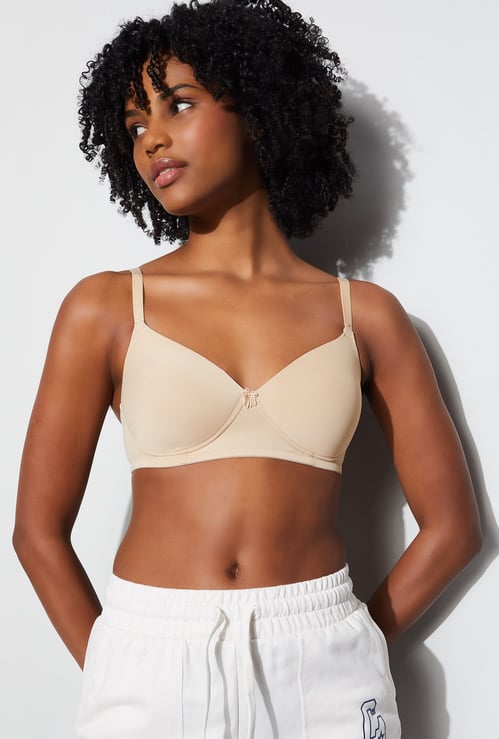 GINGER Solid Padded Non-Wired Seamed T-Shirt Bra